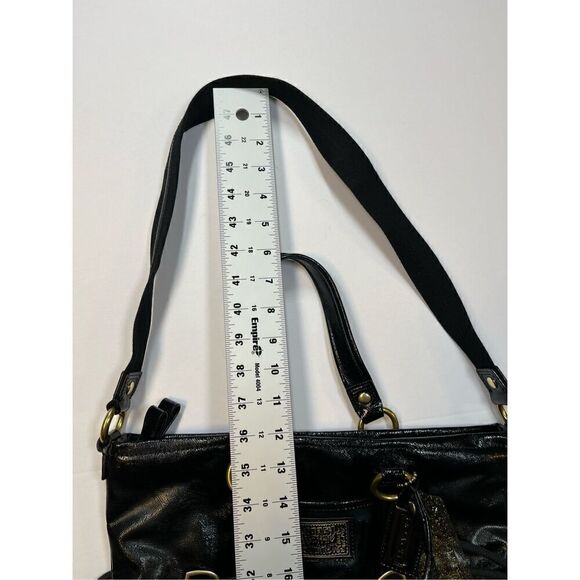 Vintage Coach Black Patent Leather Poppy Daisy Liquid Glass Heart Zipper Bag EUC - Picture 13 of 15